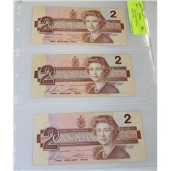 1986 ROBIN SERIES CANADIAN $2 NOTE X3