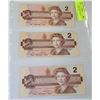 Image 1 : 1986 ROBIN SERIES CANADIAN $2 NOTE X3