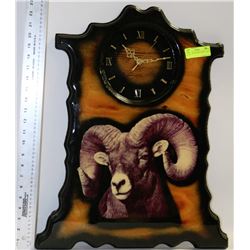 LONG HORN WOODEN SHEEP CLOCK