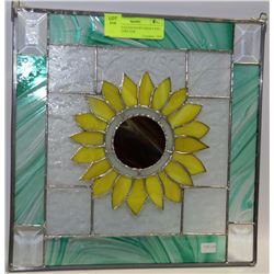 STAINED GLASS SUNFLOWER PANE WITH HOOKS FOR