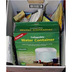 BOX OF NEW CAMPING/SURVIVAL ESSENTIALS  WATER