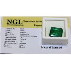 NATURAL EMERALD HEATED 13.40CT WITH COA