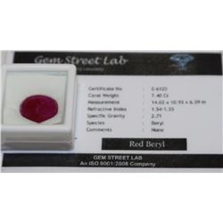 RED BERYL 7.40CT WITH COA