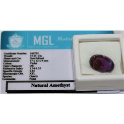 NATURAL AMETHYST 15.25CT WITH COA