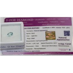 NATURAL AQUAMARINE 0.653CT THERMAL ENHANCED W/COA
