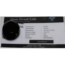 AMETHYST HUE ENHANCED 70.10CT WITH COA