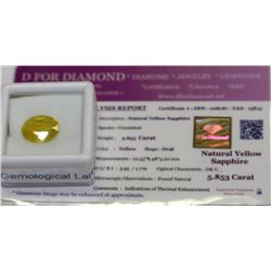 NATURAL YELLOW SAPPHIRE 5.853CT WITH COA