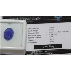 BLUE BERYL 6.90CT WITH COA