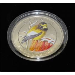 2012-25 CENT COLOURED COIN EVENING GROSBEAK
