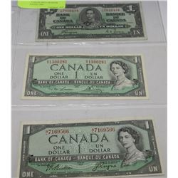 LOT OF 3 CANADIAN $1 DOLLAR BANK NOTES DATED 1937-1