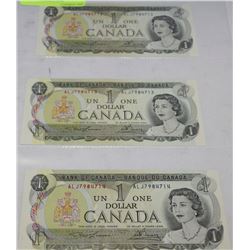 LOT OF 3-1973-$1 DOLLAR BANK NOTES W/ CONSECUTIVE