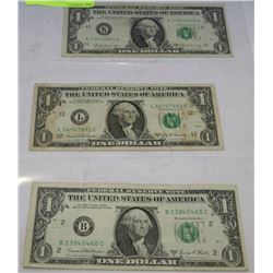 LOT WITH 3 US 1969 $1 BANK NOTES SERIES B,C,D
