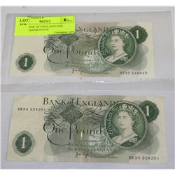 TWO BANK OF ENGLAND ONE POUND BANKNOTES