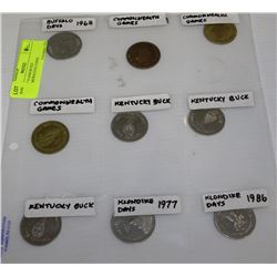 PAGE OF 9 ASSORTED COMMEMORATIVE COINS