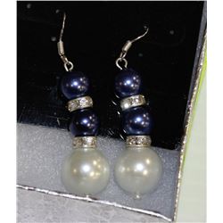 SEA SHELL PEARL EARRING BLUE&WHITE 925 SILVER GOLD