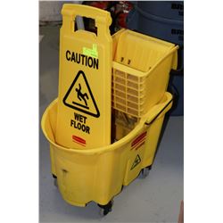 MOP BUCKET W/ MOP RINGER & CAUTION SIGN