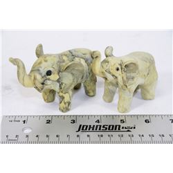 TRAY WITH 2-VINTAGE FAUX BONE RESIN ELEPHANTS