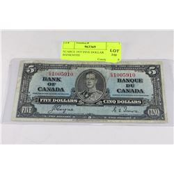 SCARCE 1937 FIVE DOLLAR BANKNOTE