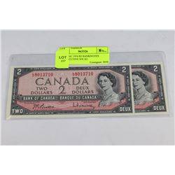 GEM UNC 1954 $2 BANKNOTES CONSECUTIVE S/N X2