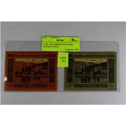 2 UNC 1920 GERMAN OCCUPIED AUSTRIA NOTES