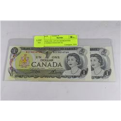 GEM UNC 1973 $1 BANKNOTES CONSECUTIVE S/N X2