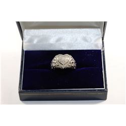 LADIES .925 SILVER DIAMOND HEART SHAPED RING W/COA