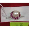 Image 1 : NATURAL RUBY /AKOYA PEARL RING .925 SILVER SIZE 9