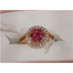 NATURAL RUBY & CZ RING .925 SILVER SIZE 8