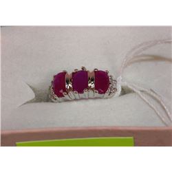 NATURAL EMERALD & CZ RING .925 SILVER SIZE 8