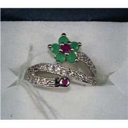 NATURAL RUBY AND CZ RING .925 SILVER SIZE 5