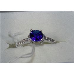 NATURAL SAPPHIRE &CZ .925 SILVER SIZE 7