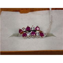 NATURAL RUBY & CZ RING .925 SILVER SIZE 6.5