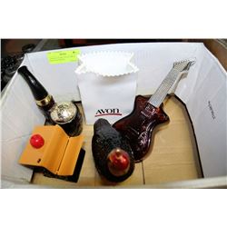 LOTS OF 5 AVON COLLECTIBLES WITH GUITAR,PIPE,