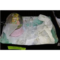 TIN WITH SNOW-GLOBE MUSICAL BEAR AND 3- CRYSTAL: