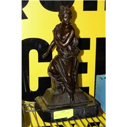 BRONZED STATUE OF DIANA WITH MARBLE BASE