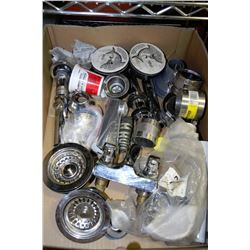 BOX W/NEW PLUMBING SUPPLIES INCL. TAPS,