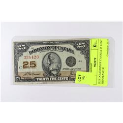 1923 DOMINION OF CANADA 25 CENT SHINPLASTER