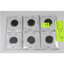 LOT OF 6 NAZI COINS 10 PFENNIG FROM 1940-1943