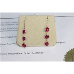 PAIR OF 14K YELLOW GOLD RUBY EARRINGS WITH COA