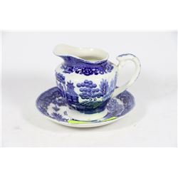 OCCUPIED JAPAN FLOW BLUE CREAM PITCHER & PLATE