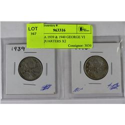 WWII ERA 1939 & 1940 GEORGE VI SILVER QUARTERS X2