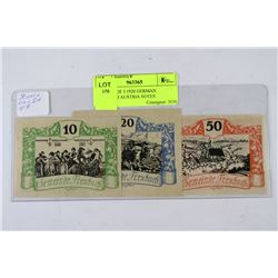 UNC SET OF 3 1920 GERMAN OCCUPIED AUSTRIA NOTES