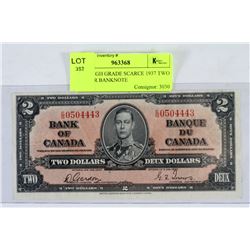NICE HIGH GRADE SCARCE 1937 TWO DOLLAR BANKNOTE
