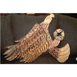 CARVED WOODEN HAIDA EAGLE WALL PLAQUE - 26" X 35"