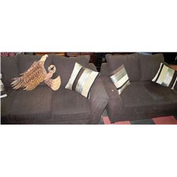 LARGE BROWN FABRIC SOFA AND LOVE SEAT WITH