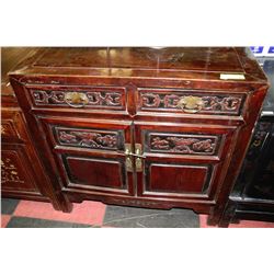 WOOD CARVED 2 DRAWER 2 DOOR CABINET ON