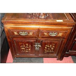 WOOD CARVED 2 DRAWER 2 DOOR CABINET ON