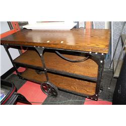 NEW RAILROAD STYLE WOOD AND METAL SOFA TABLE