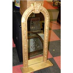 GOLD TONE WALL MIRROR WITH SHELF