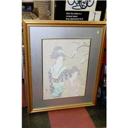 LARGE GOLD TONE FRAMED JAPANESE ART PICTURE